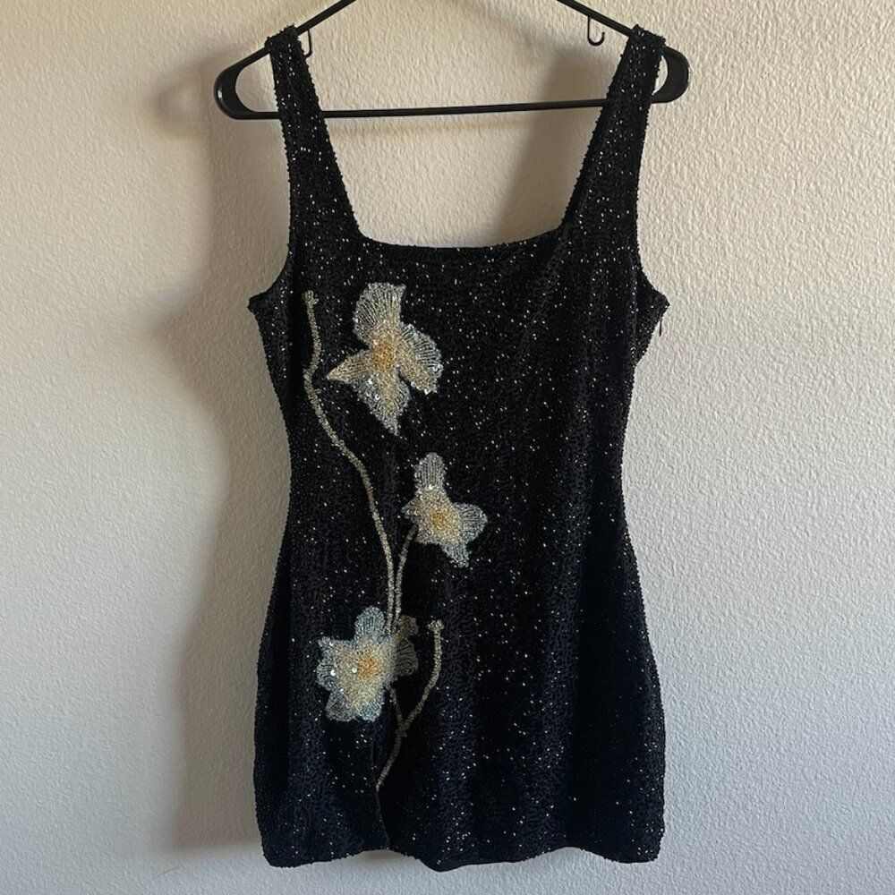 Staud Le Sable Beaded Mini Dress Botanical Shadows Size Medium - Picture 4 of 10